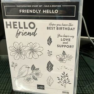 Stampin up Friendly Hello stamp set and matching DSP.